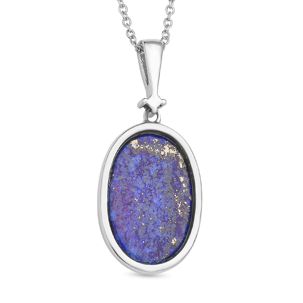 Lapislazuli und weißer Kristall Anhänger mit Kette, Edelstahl ca. 17.00 ct