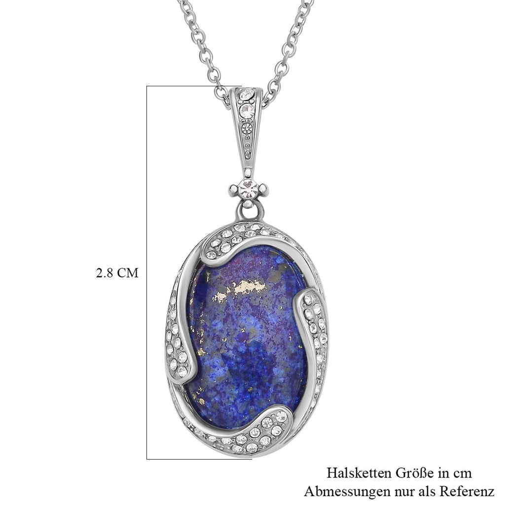 Lapislazuli und weißer Kristall Anhänger mit Kette, Edelstahl ca. 17.00 ct