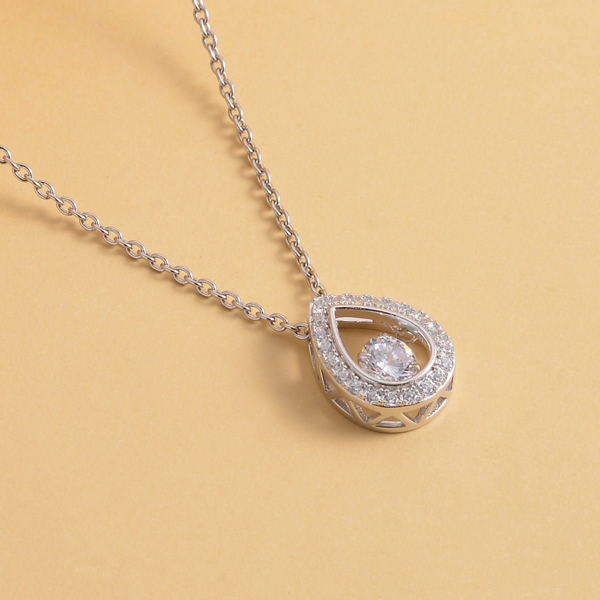 Weißer Zirkonia-Anhänger mit Edelstahl-Kette, 925 Silber rhodiniert ca. 1,15 ct