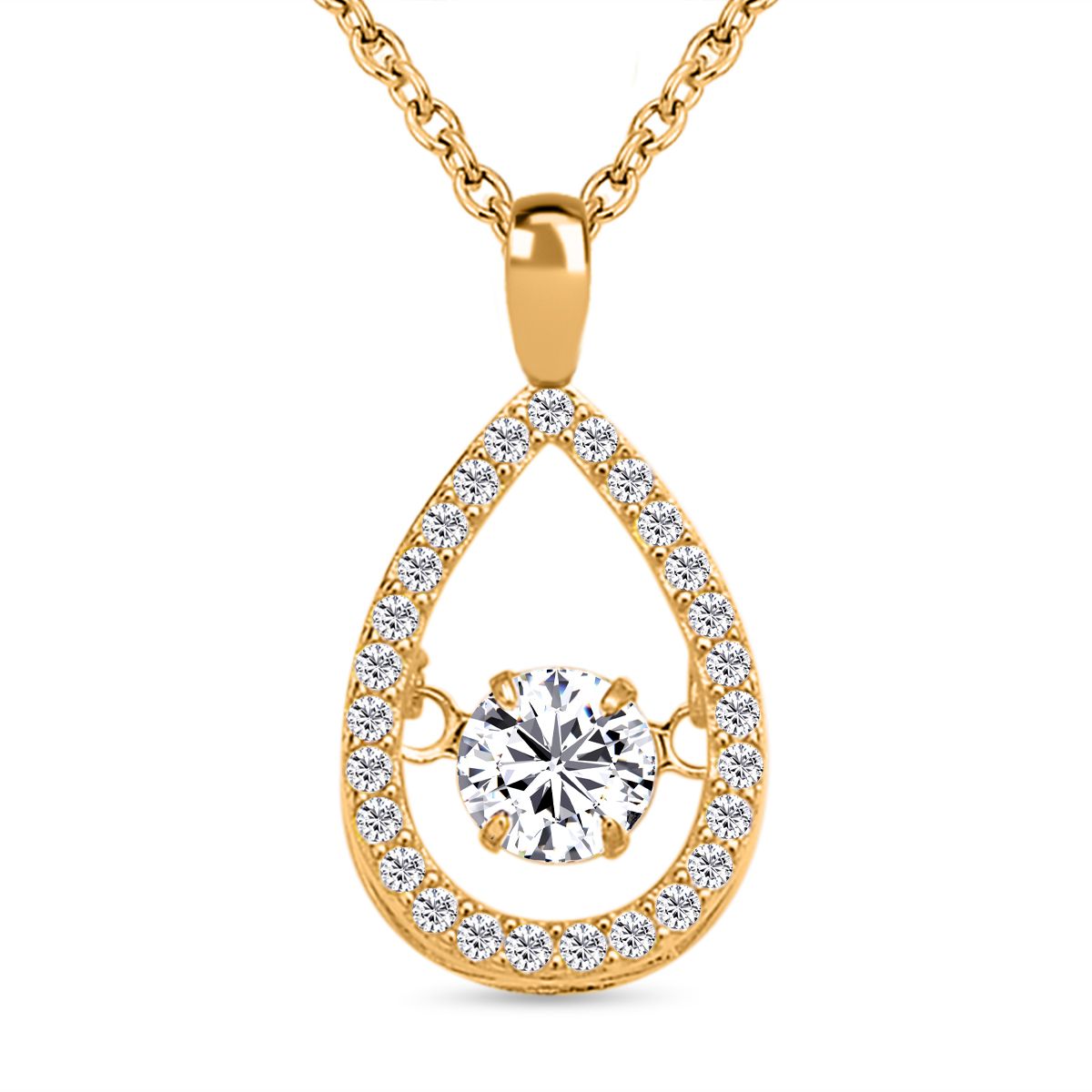 Weißer Zirkonia-Anhänger mit Edelstahl-Kette, 925 Silber vergoldet ca. 1,05 ct