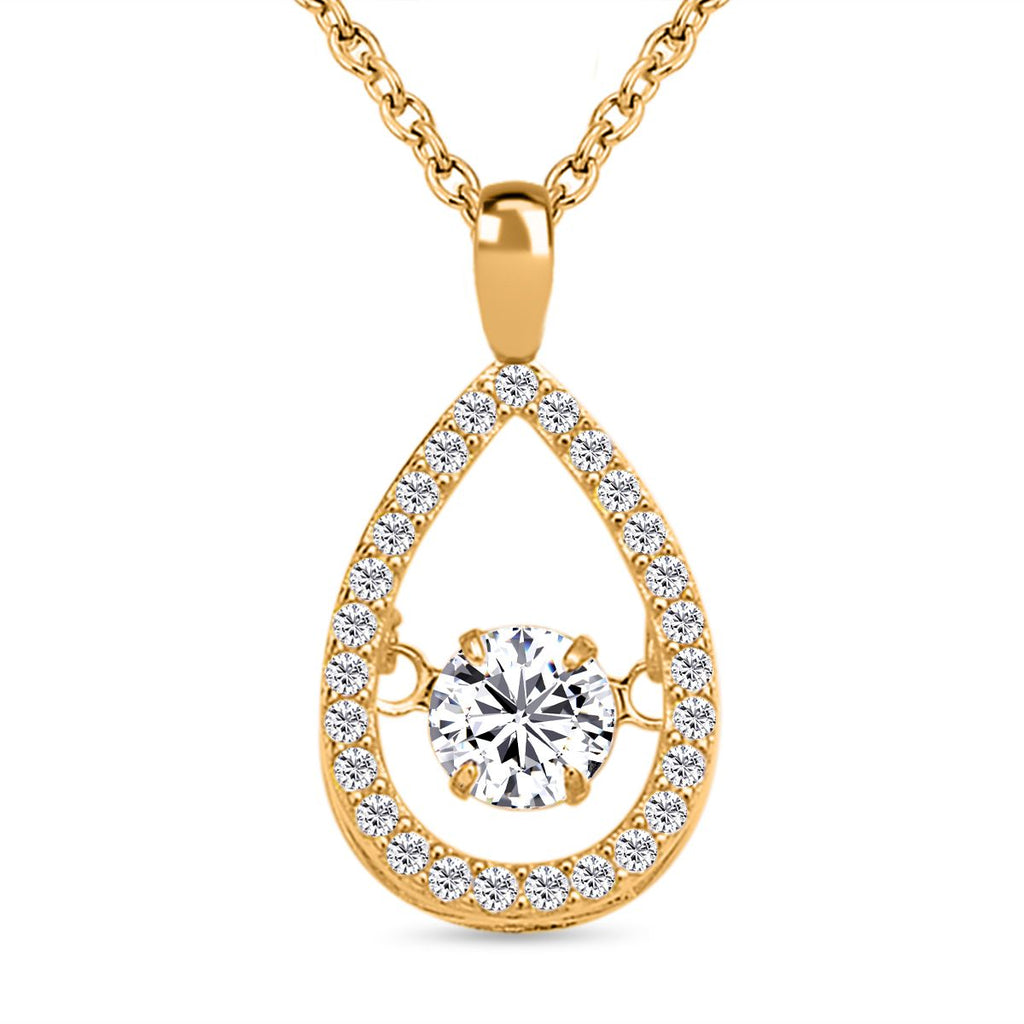 Weißer Zirkonia-Anhänger mit Edelstahl-Kette, 925 Silber vergoldet ca. 1,05 ct