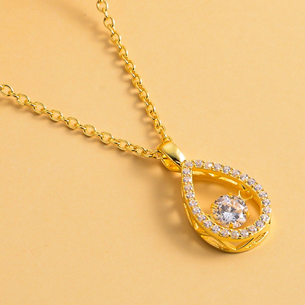 Weißer Zirkonia-Anhänger mit Edelstahl-Kette, 925 Silber vergoldet ca. 1,05 ct