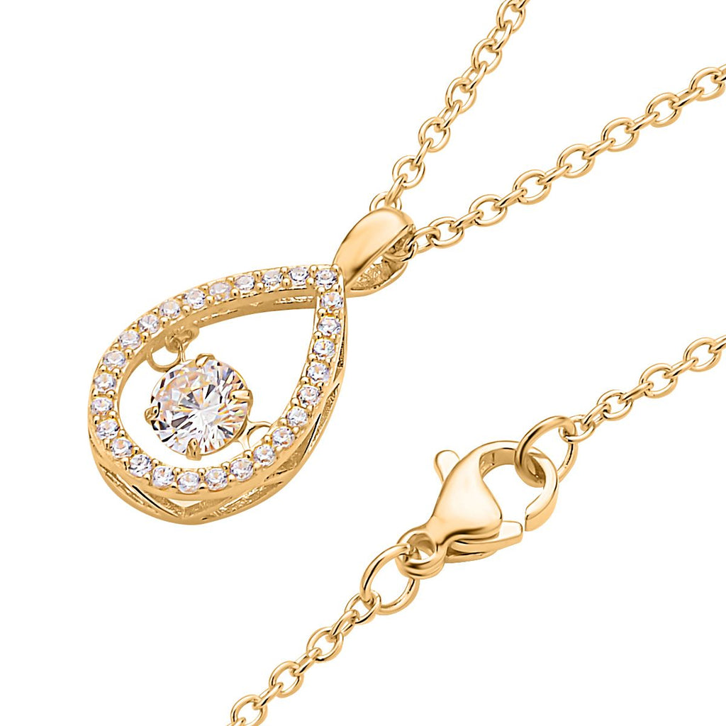 Weißer Zirkonia-Anhänger mit Edelstahl-Kette, 925 Silber vergoldet ca. 1,05 ct