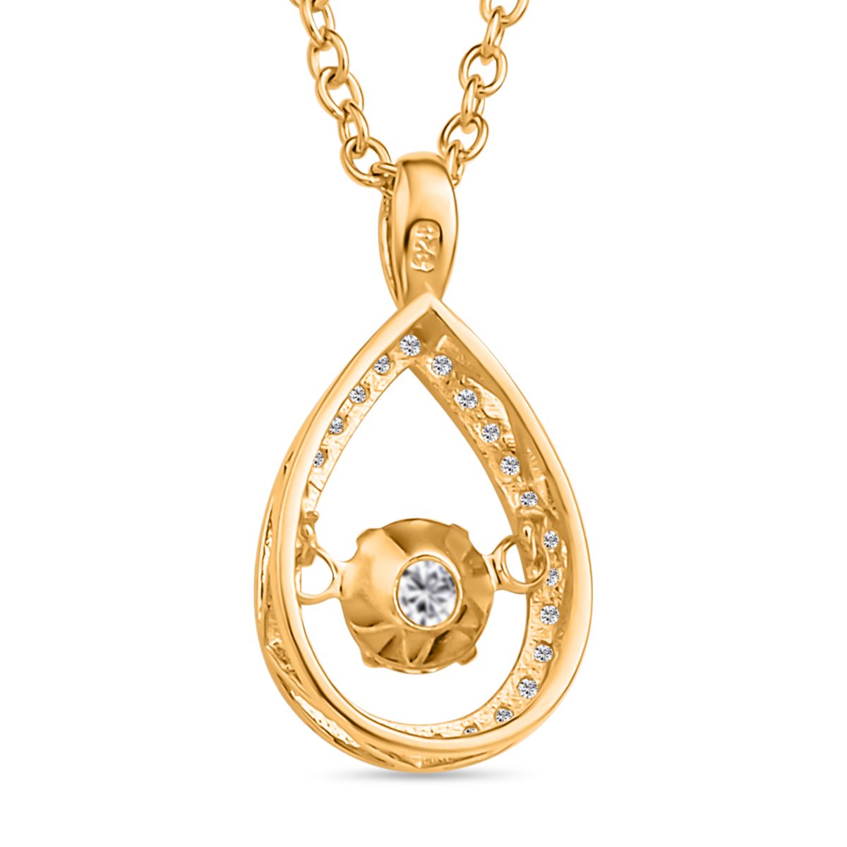Weißer Zirkonia-Anhänger mit Edelstahl-Kette, 925 Silber vergoldet ca. 1,05 ct