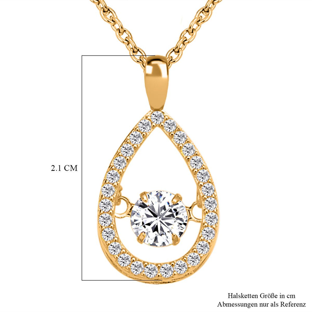 Weißer Zirkonia-Anhänger mit Edelstahl-Kette, 925 Silber vergoldet ca. 1,05 ct