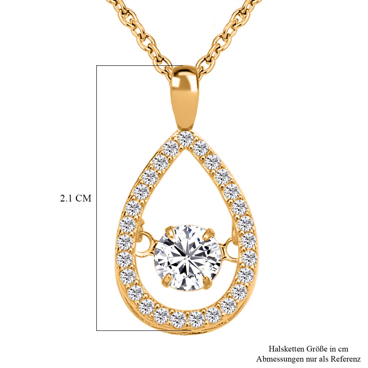 Weißer Zirkonia-Anhänger mit Edelstahl-Kette, 925 Silber vergoldet ca. 1,05 ct