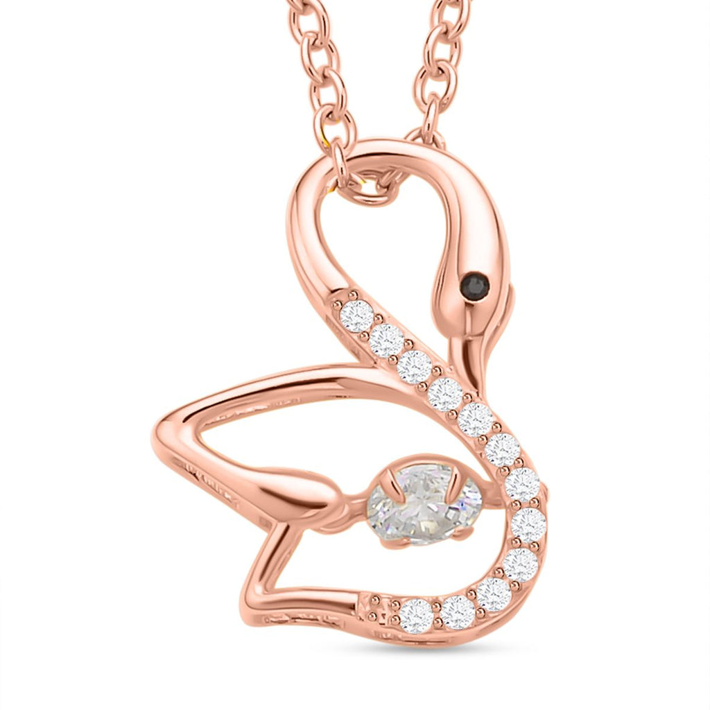 Weißer Zirkonia-Anhänger mit Edelstahl-Kette, 925 Silber rosévergoldet ca. 0,60 ct
