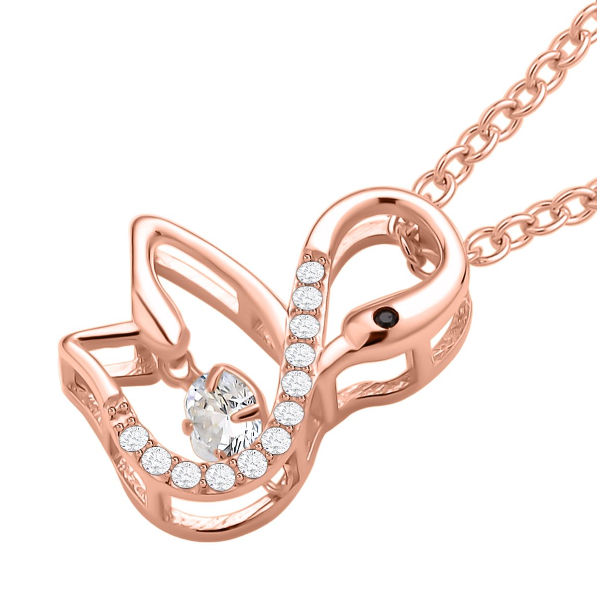 Weißer Zirkonia-Anhänger mit Edelstahl-Kette, 925 Silber rosévergoldet ca. 0,60 ct