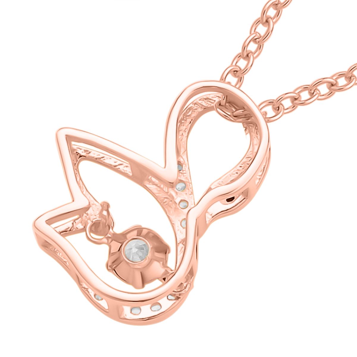 Weißer Zirkonia-Anhänger mit Edelstahl-Kette, 925 Silber rosévergoldet ca. 0,60 ct