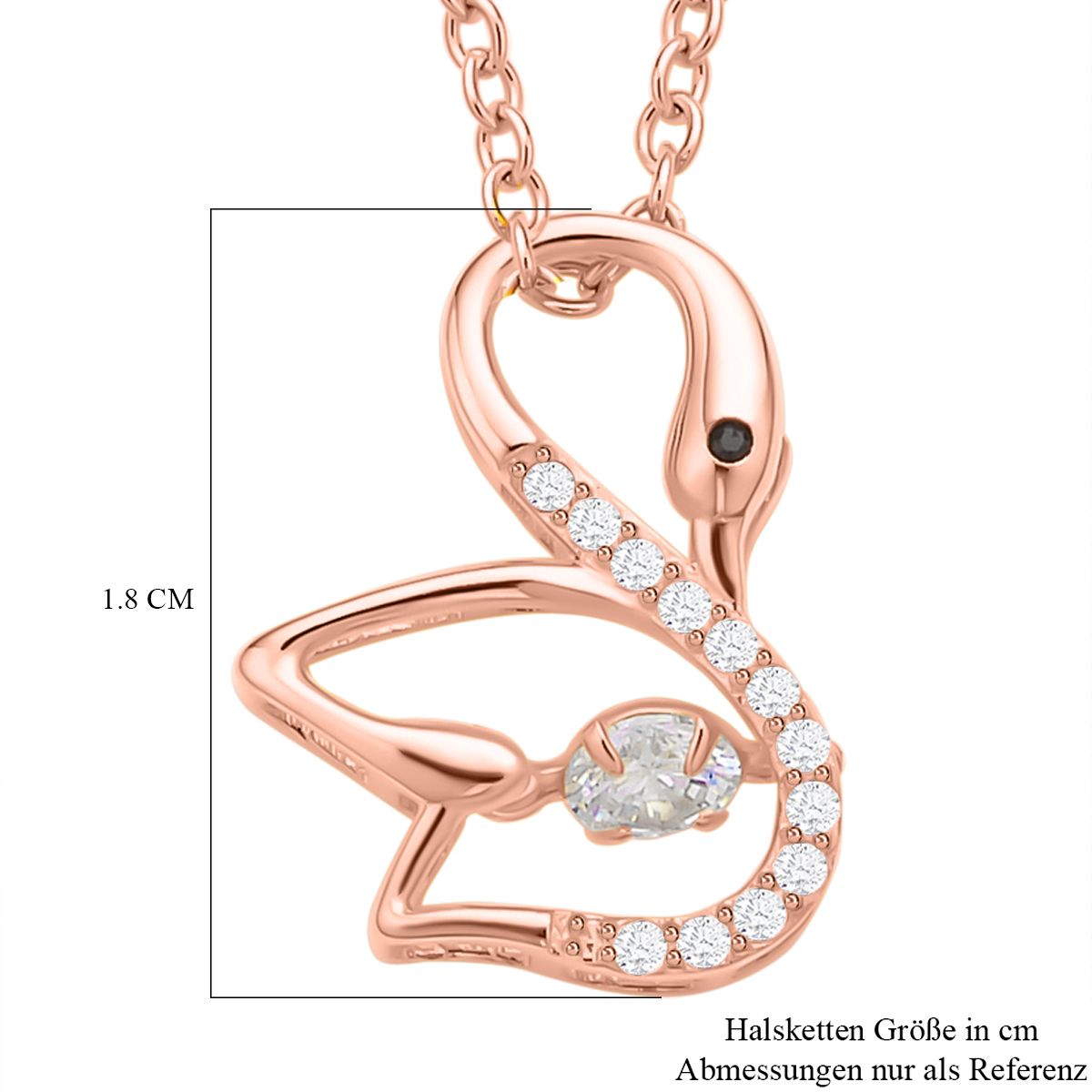 Weißer Zirkonia-Anhänger mit Edelstahl-Kette, 925 Silber rosévergoldet ca. 0,60 ct