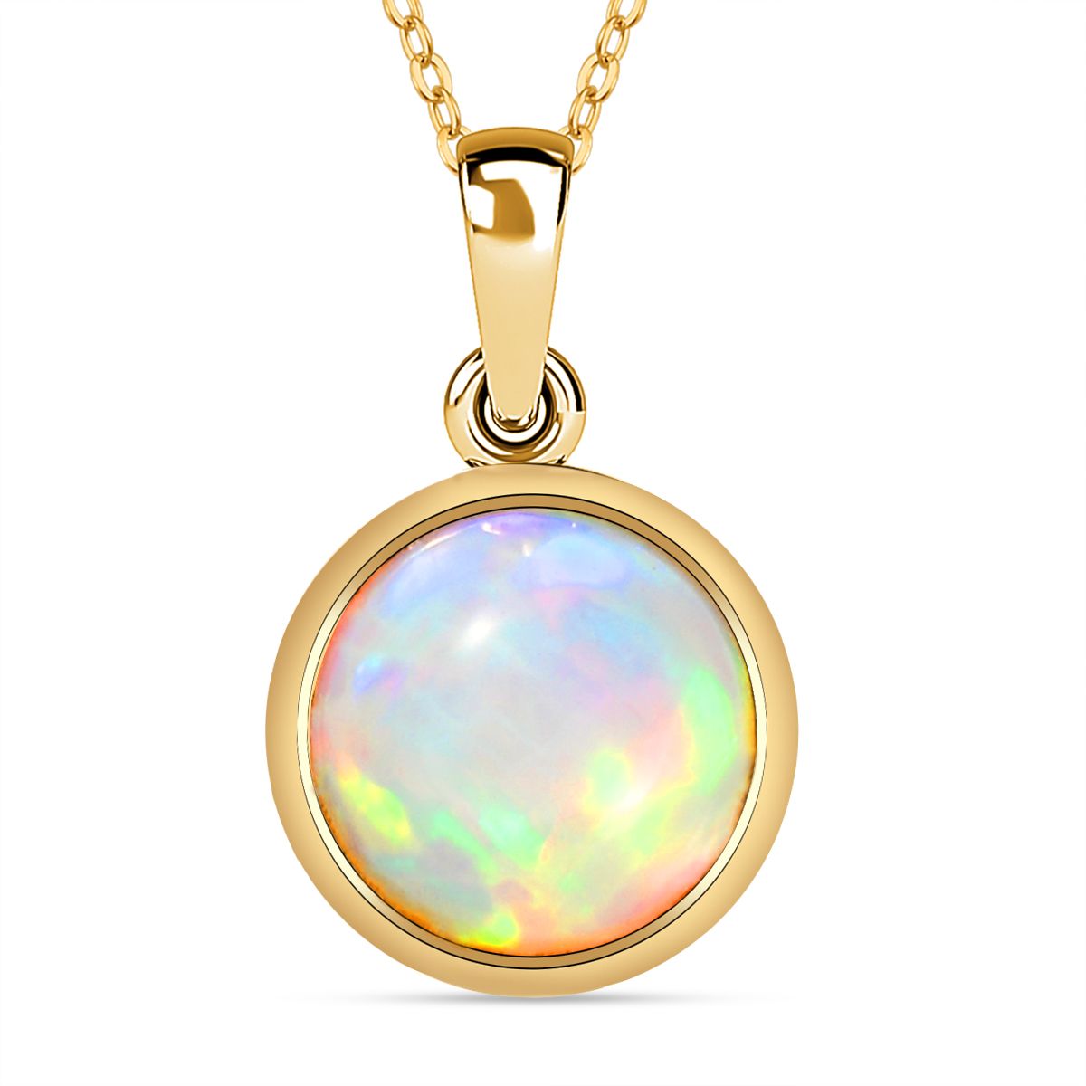 Natürlicher, äthiopischer Welo Opal-Anhänger mit Kette, 925 Silber Gelbgold Vermeil ca. 1,30 ct