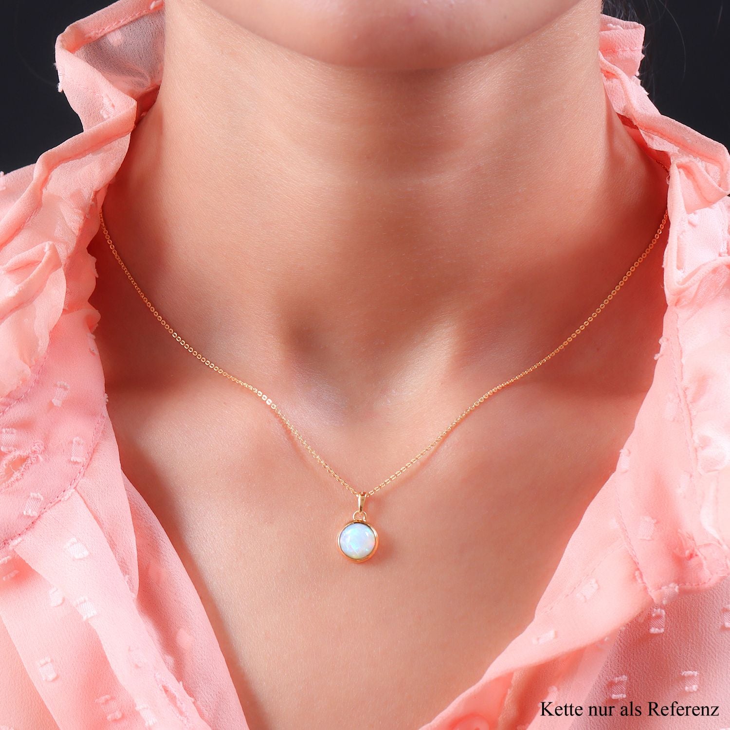 Natürlicher, äthiopischer Welo Opal-Anhänger mit Kette, 925 Silber Gelbgold Vermeil ca. 1,30 ct