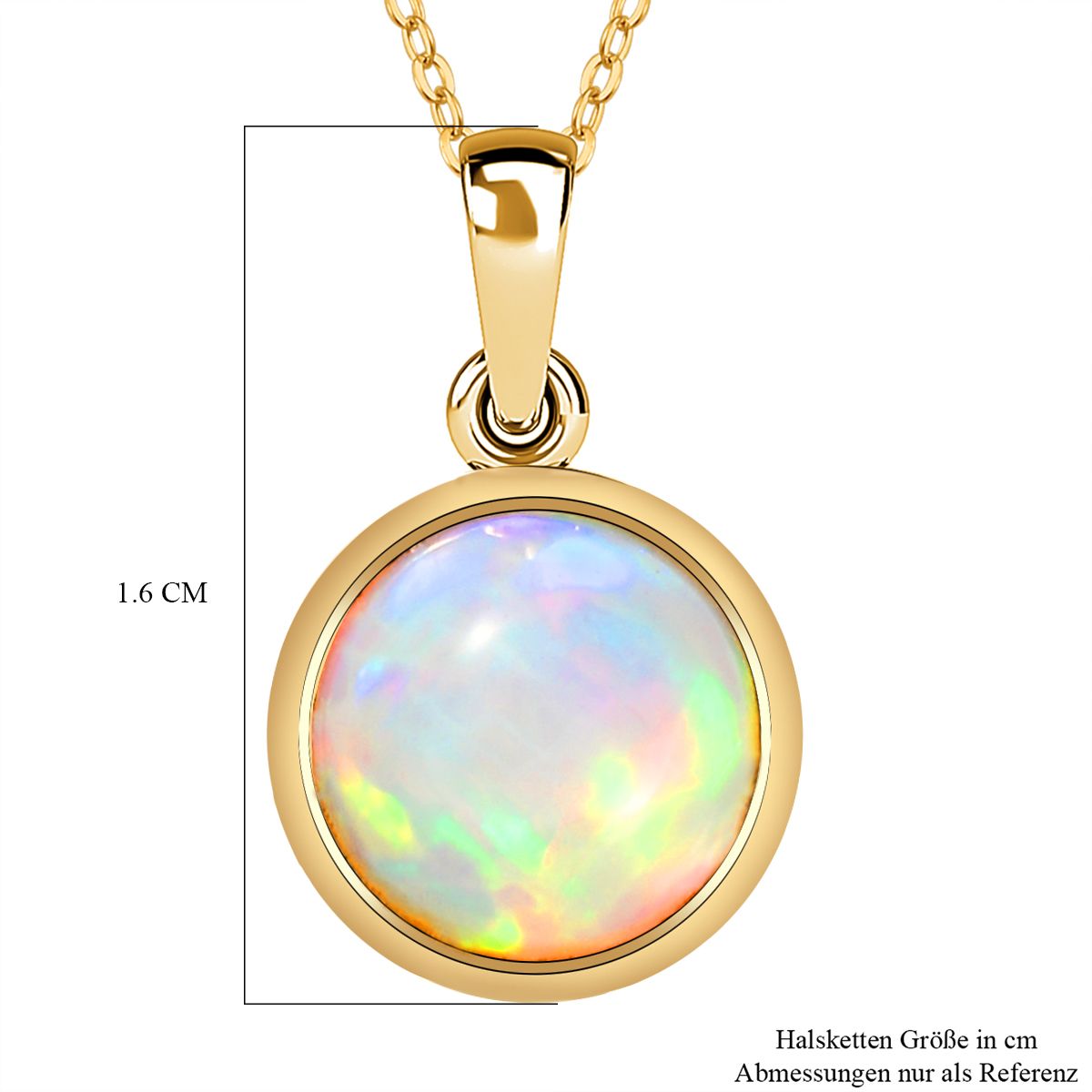 Natürlicher, äthiopischer Welo Opal-Anhänger mit Kette, 925 Silber Gelbgold Vermeil ca. 1,30 ct