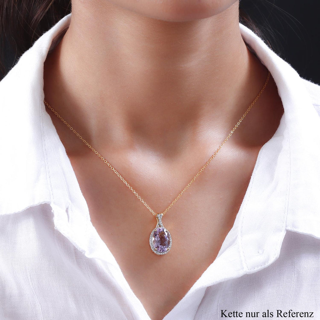 Rose de France Amethyst und weißer Zirkon Anhänger mit Kette, 925 Silber vergoldet ca. 5.86 ct