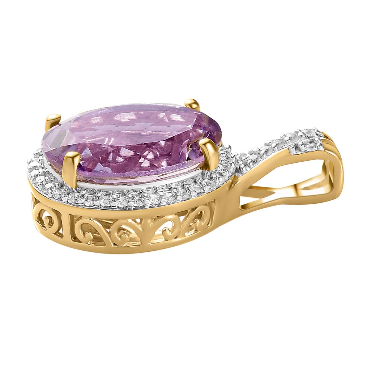 Rose de France Amethyst und weißer Zirkon Anhänger mit Kette, 925 Silber vergoldet ca. 5.86 ct