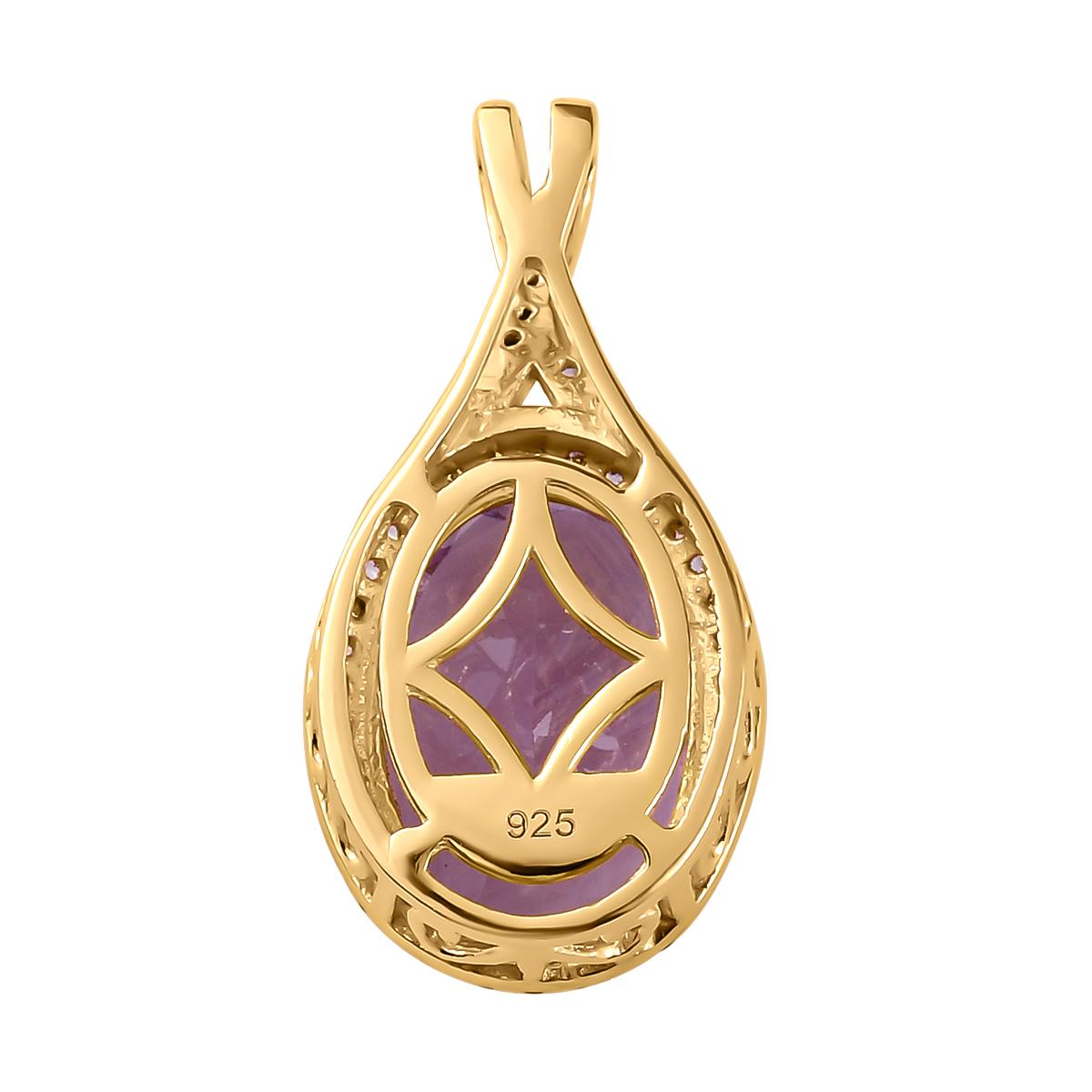 Rose de France Amethyst und weißer Zirkon Anhänger mit Kette, 925 Silber vergoldet ca. 5.86 ct