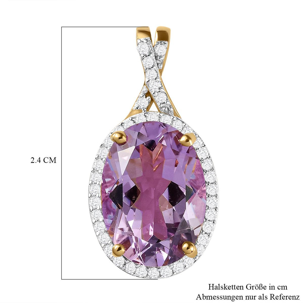 Rose de France Amethyst und weißer Zirkon Anhänger mit Kette, 925 Silber vergoldet ca. 5.86 ct