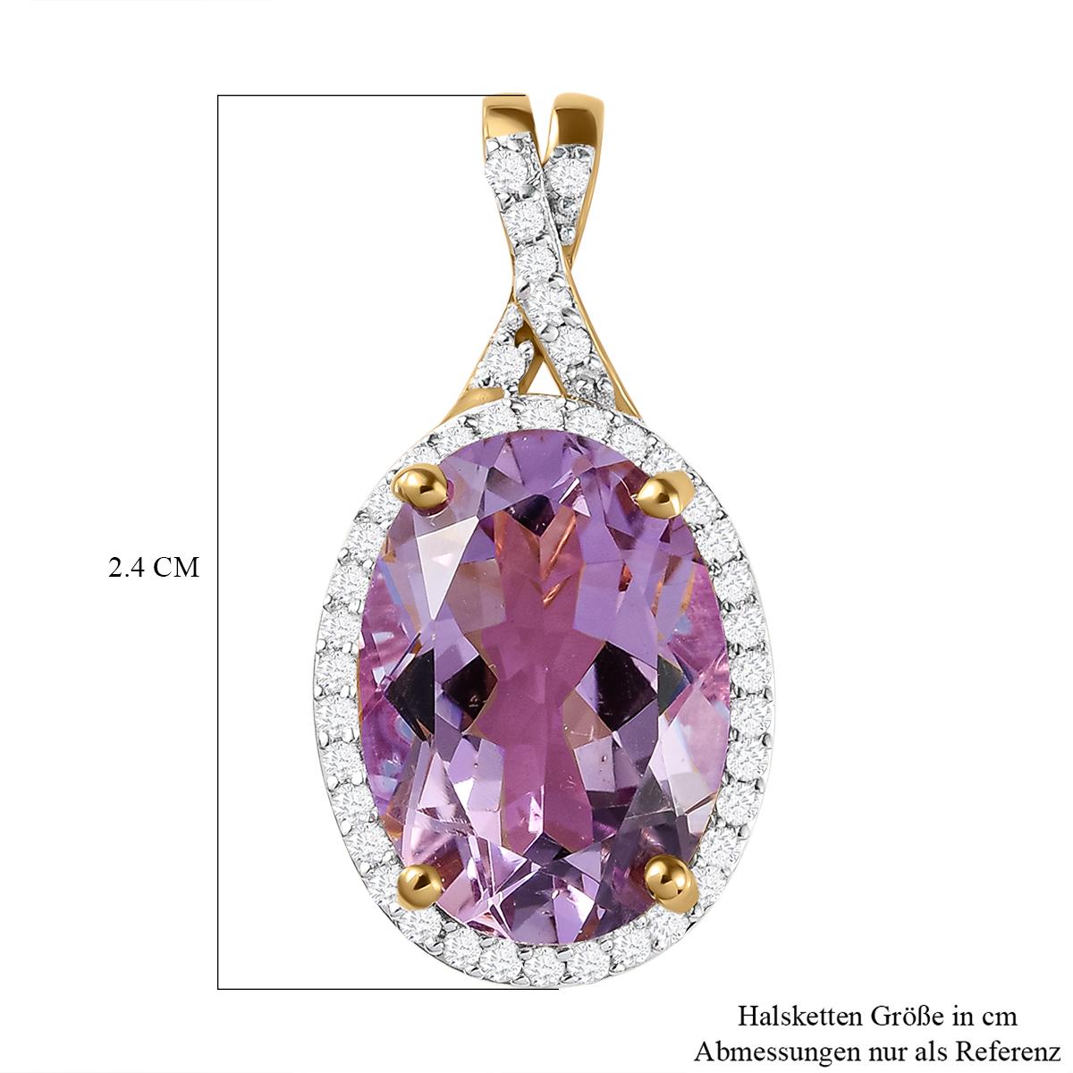 Rose de France Amethyst und weißer Zirkon Anhänger mit Kette, 925 Silber vergoldet ca. 5.86 ct