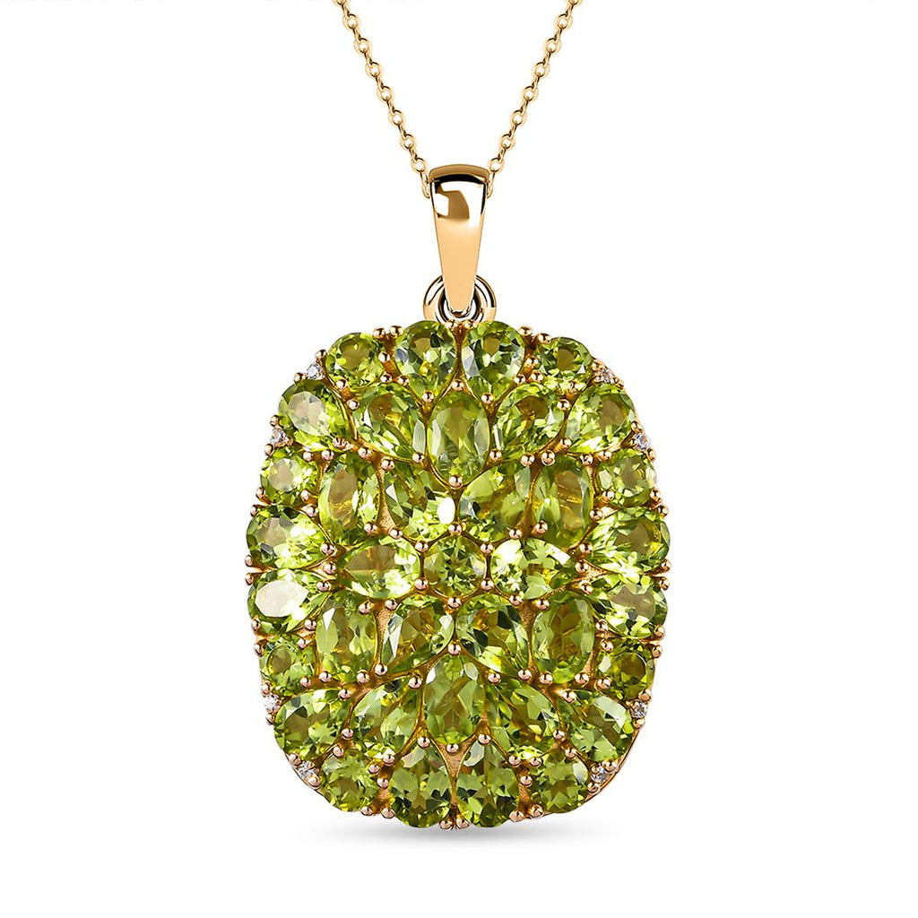 Natürlicher Peridot-Anhänger mit Kette, 925 Silber vergoldet ca. 15.45 ct