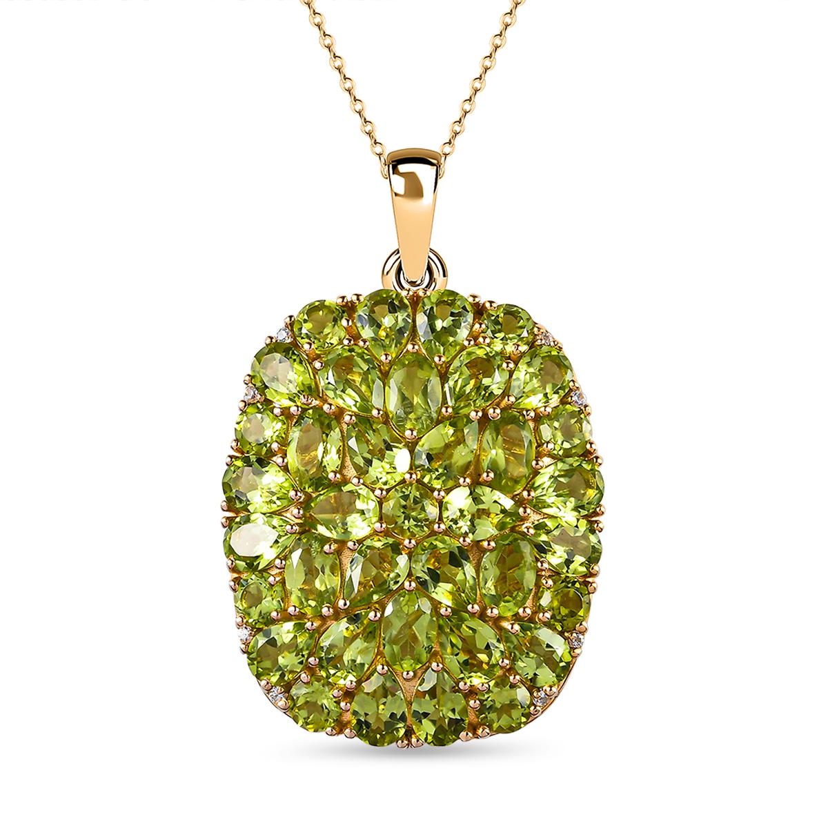 Natürlicher Peridot-Anhänger mit Kette, 925 Silber vergoldet ca. 15.45 ct