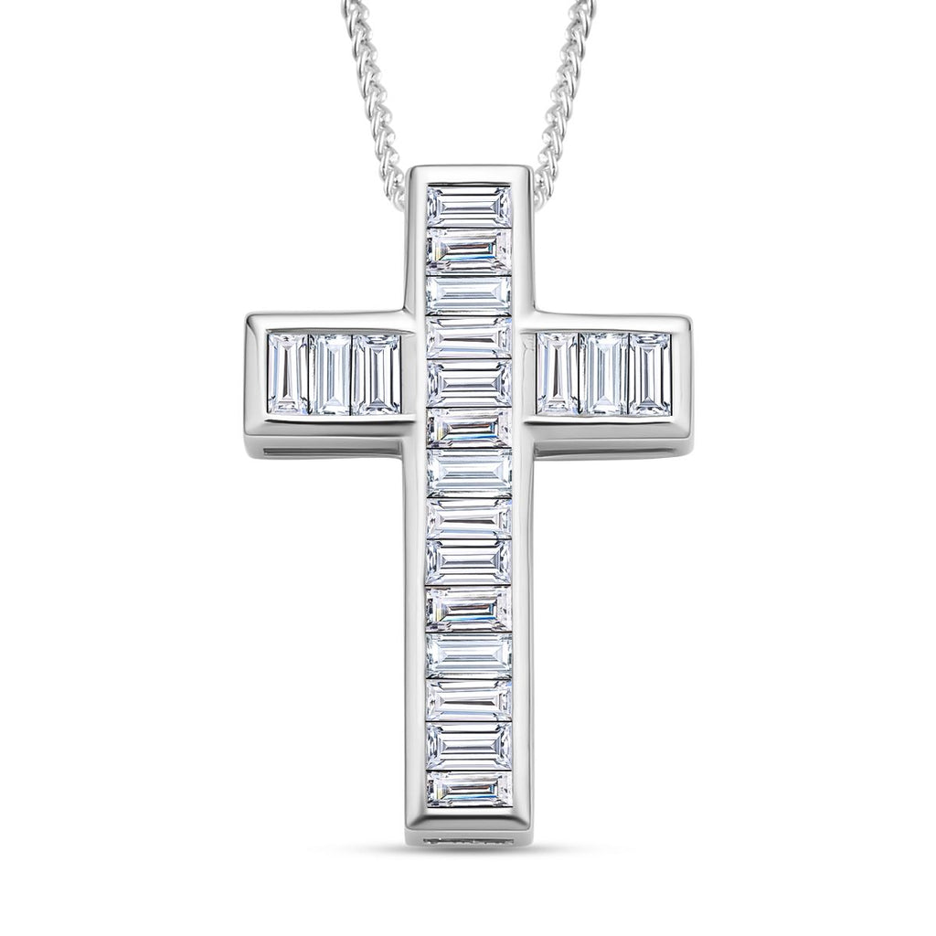 Moissanit Kreuz-Anhänger mit Kette, 925 Silber rhodiniert ca. 2.30 ct