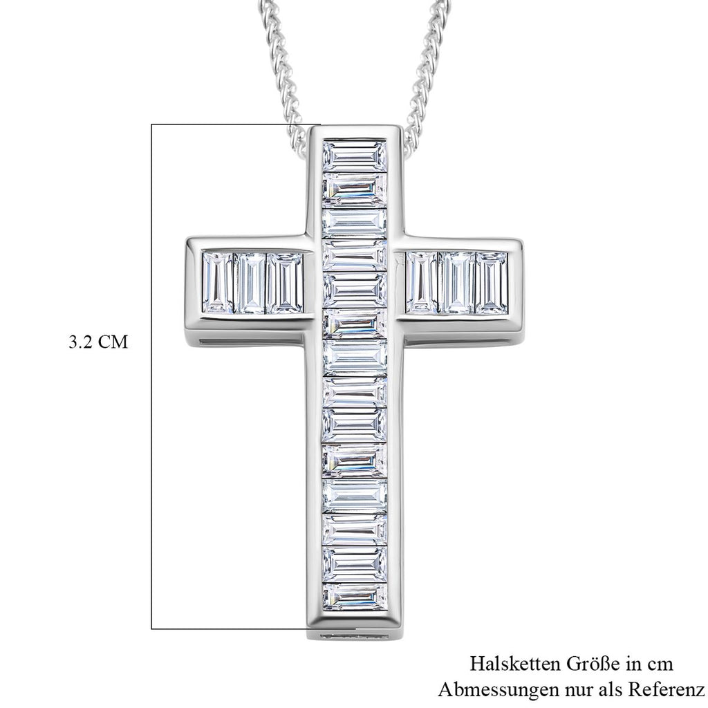 Moissanit Kreuz-Anhänger mit Kette, 925 Silber rhodiniert ca. 2.30 ct