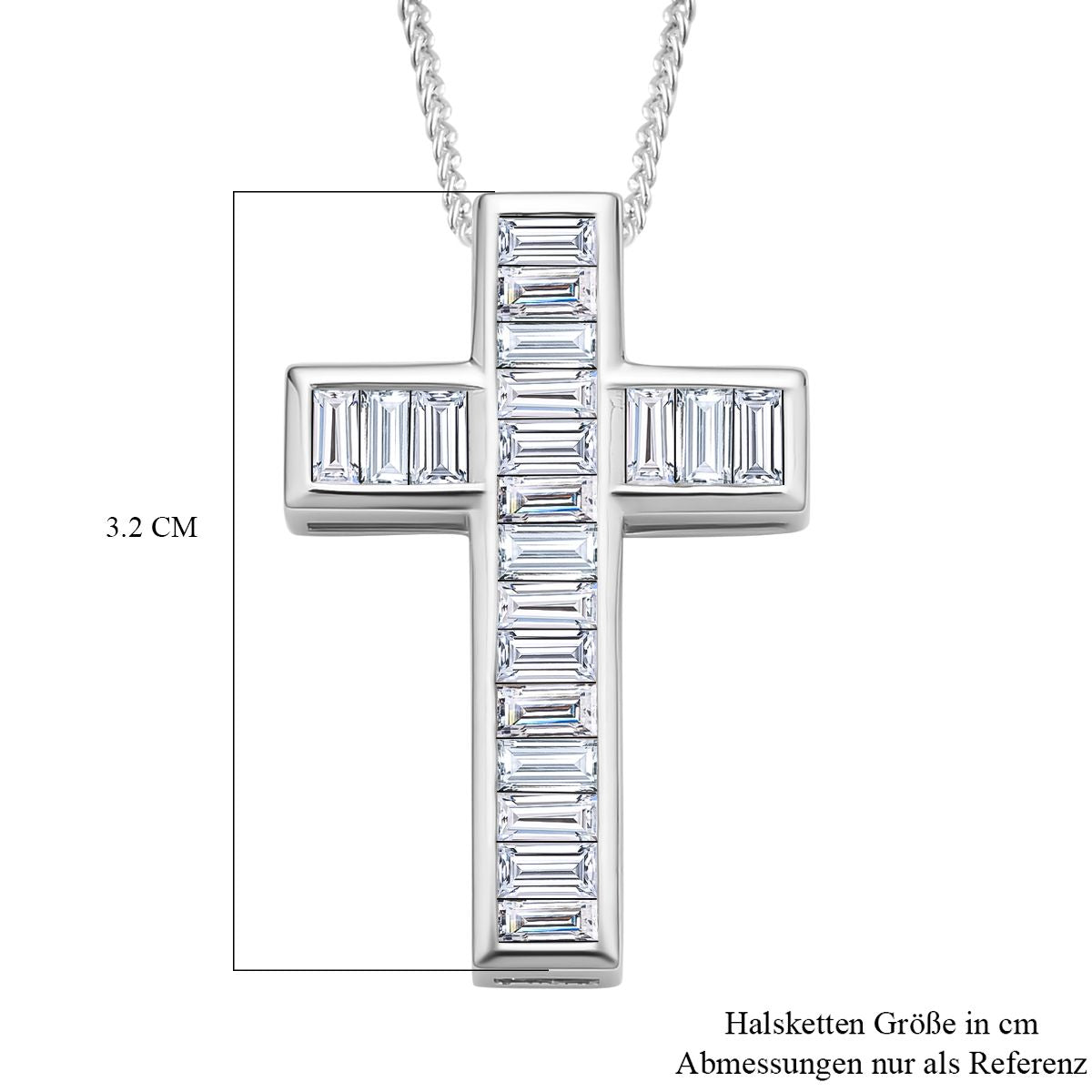 Moissanit Kreuz-Anhänger mit Kette, 925 Silber rhodiniert ca. 2.30 ct