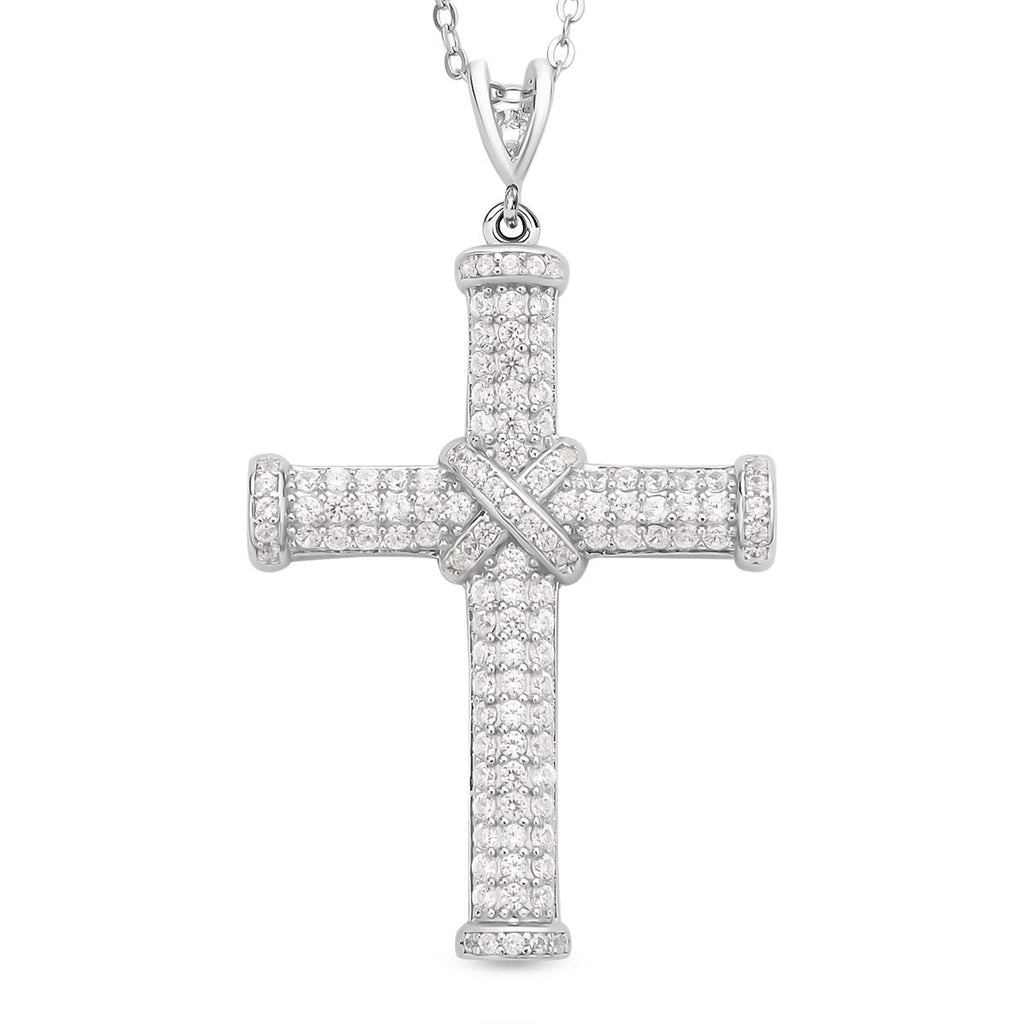 Weißer Zirkon Kreuz-Anhänger mit Kette, 925 Silber rhodiniert ca. 0.51 ct