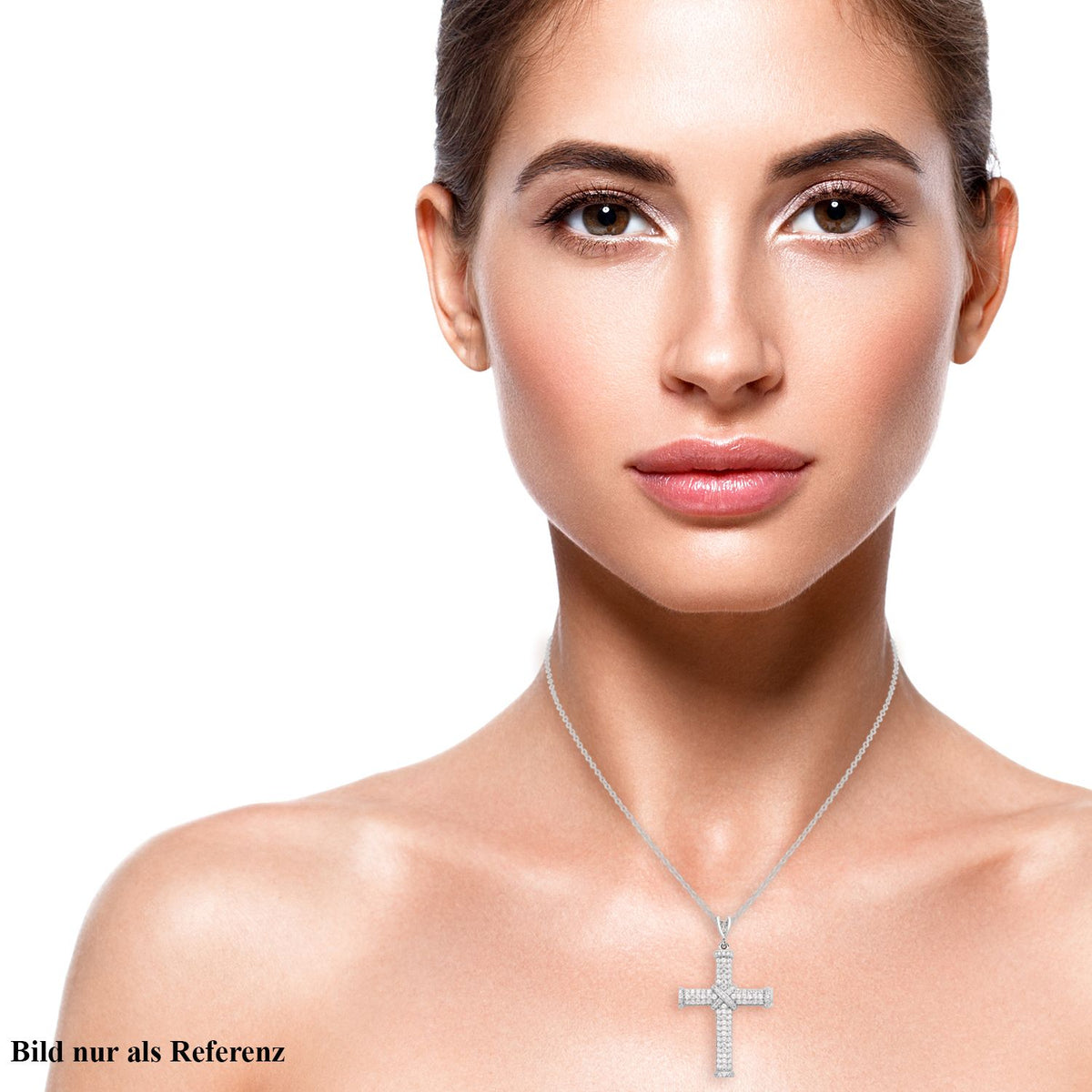 Weißer Zirkon Kreuz-Anhänger mit Kette, 925 Silber rhodiniert ca. 0.51 ct