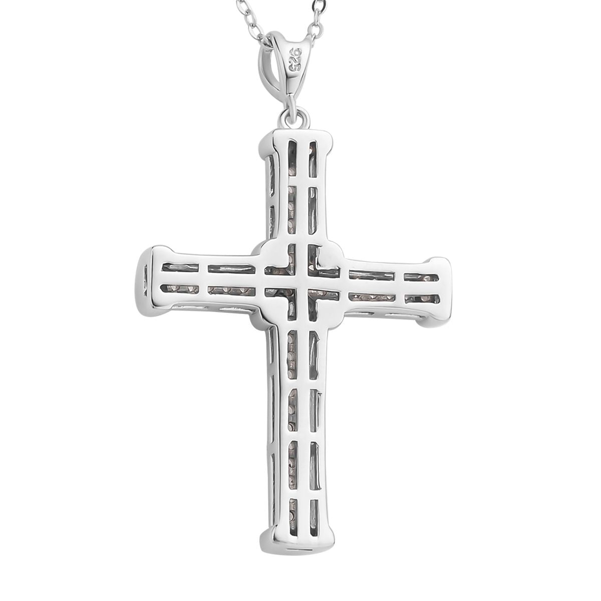 Weißer Zirkon Kreuz-Anhänger mit Kette, 925 Silber rhodiniert ca. 0.51 ct