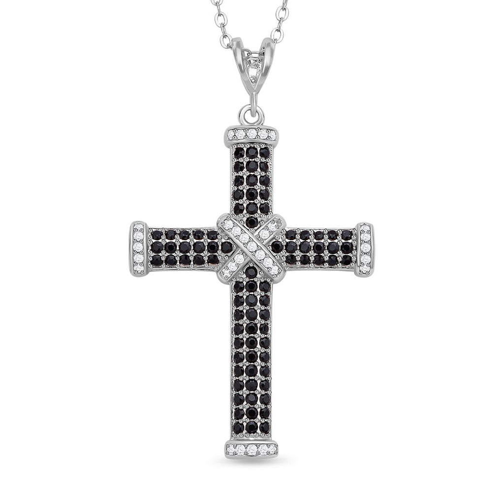 Schwarzer Spinell Kreuzanhänger mit Kette, 925 Silber rhodiniert ca. 0,51 ct
