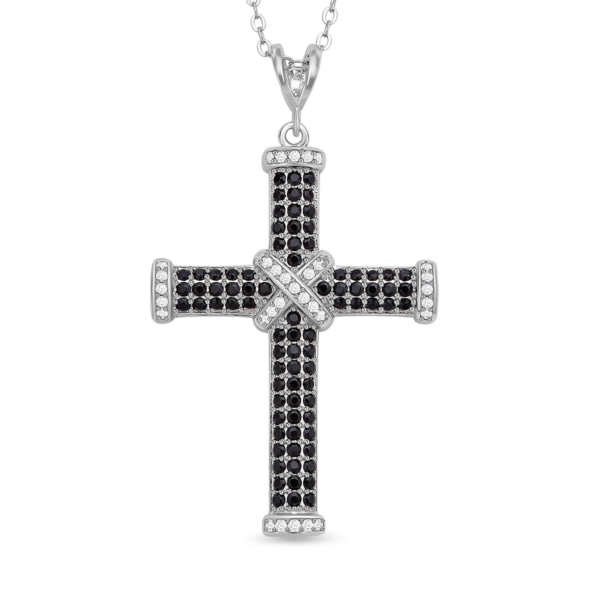 Schwarzer Spinell Kreuzanhänger mit Kette, 925 Silber rhodiniert ca. 0,51 ct