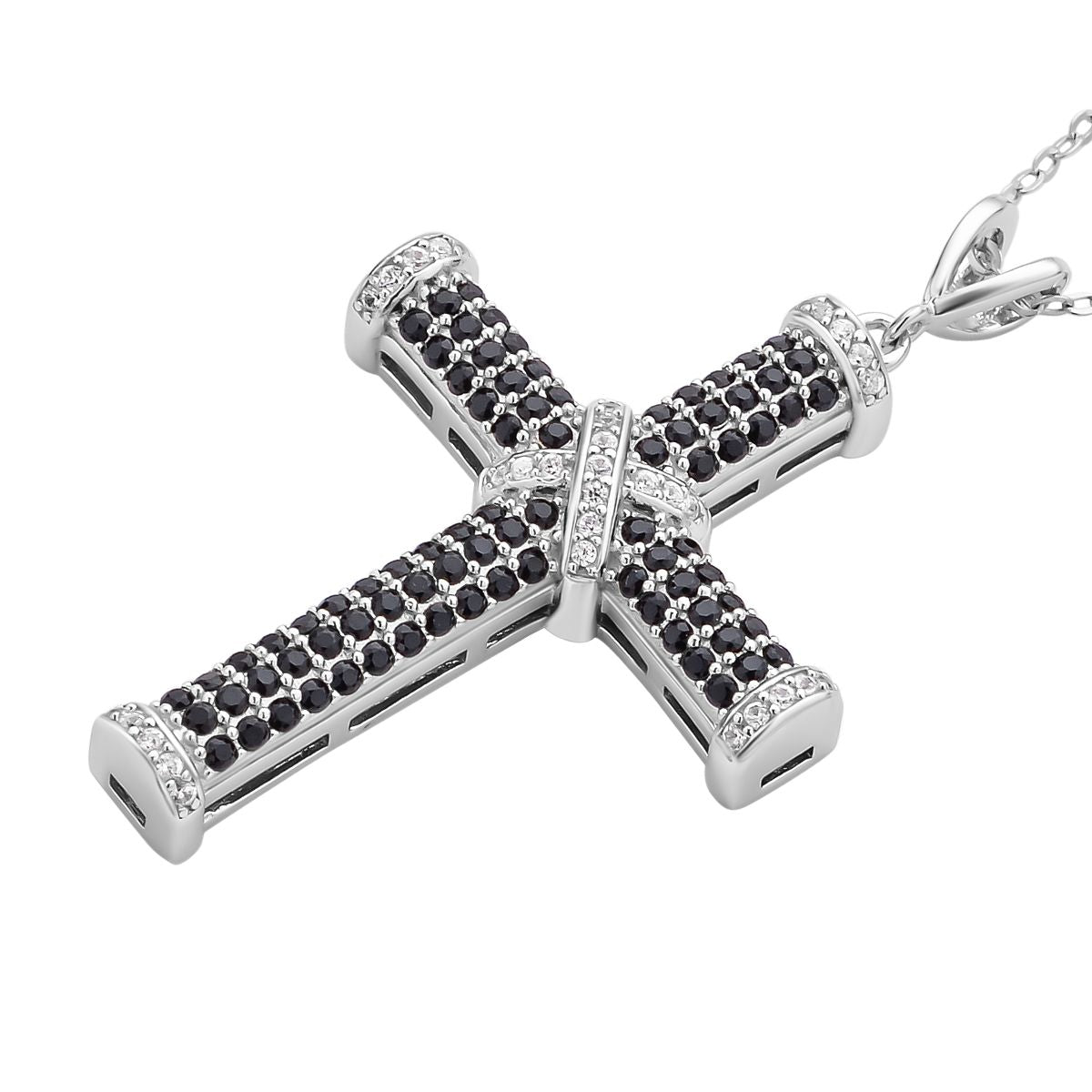 Schwarzer Spinell Kreuzanhänger mit Kette, 925 Silber rhodiniert ca. 0,51 ct