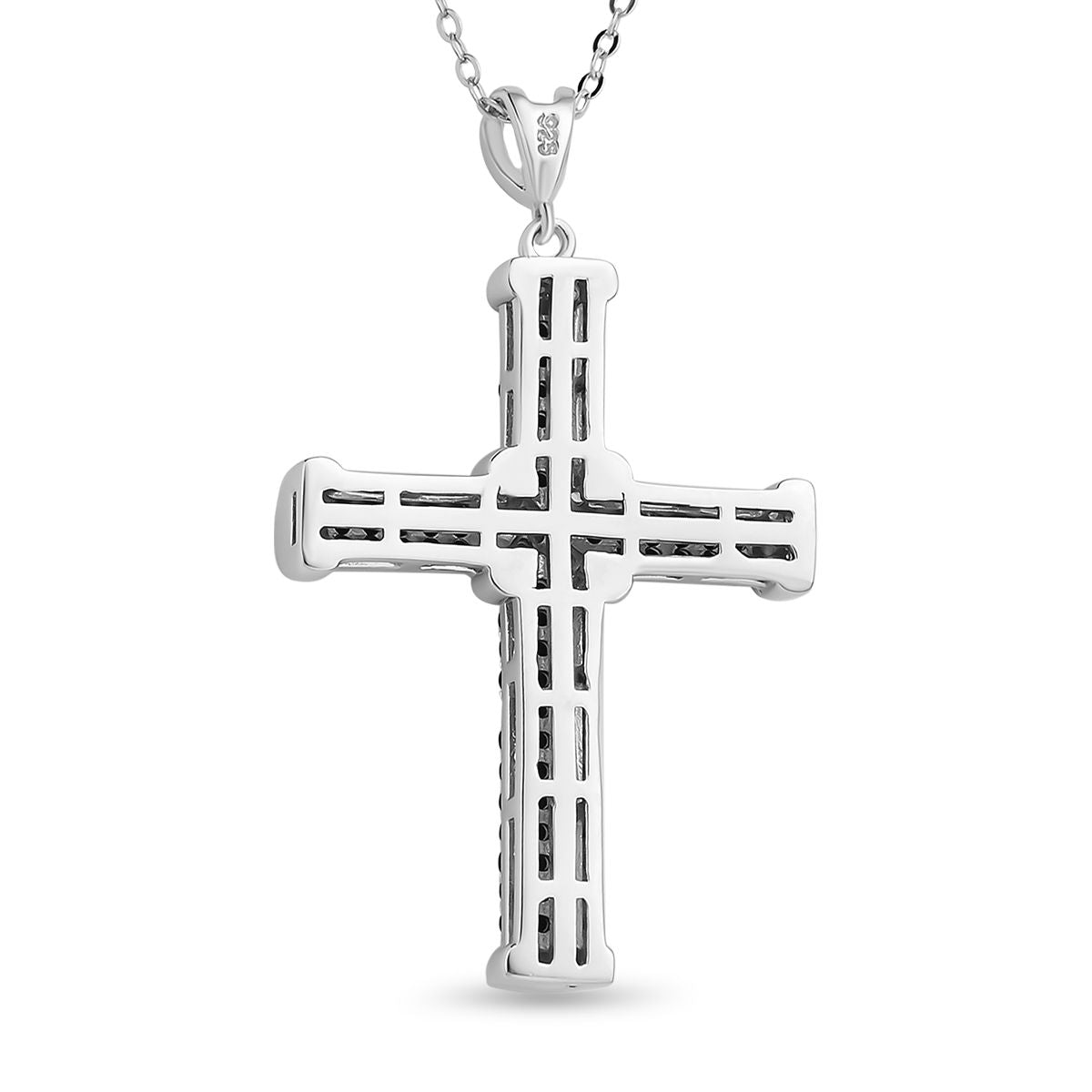 Schwarzer Spinell Kreuzanhänger mit Kette, 925 Silber rhodiniert ca. 0,51 ct