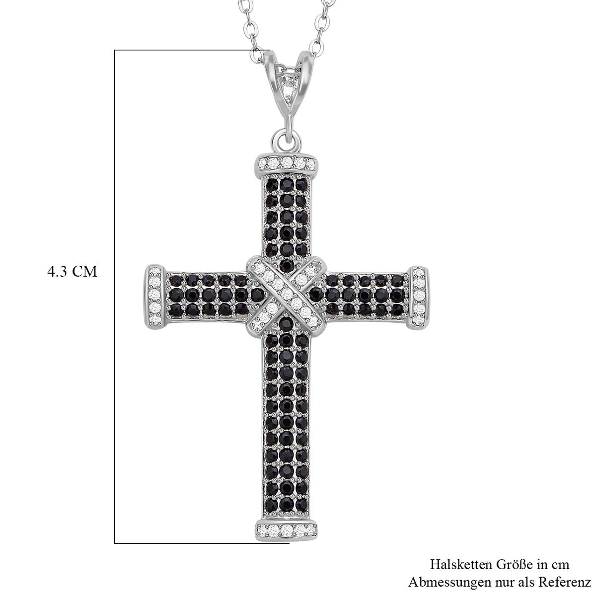 Schwarzer Spinell Kreuzanhänger mit Kette, 925 Silber rhodiniert ca. 0,51 ct
