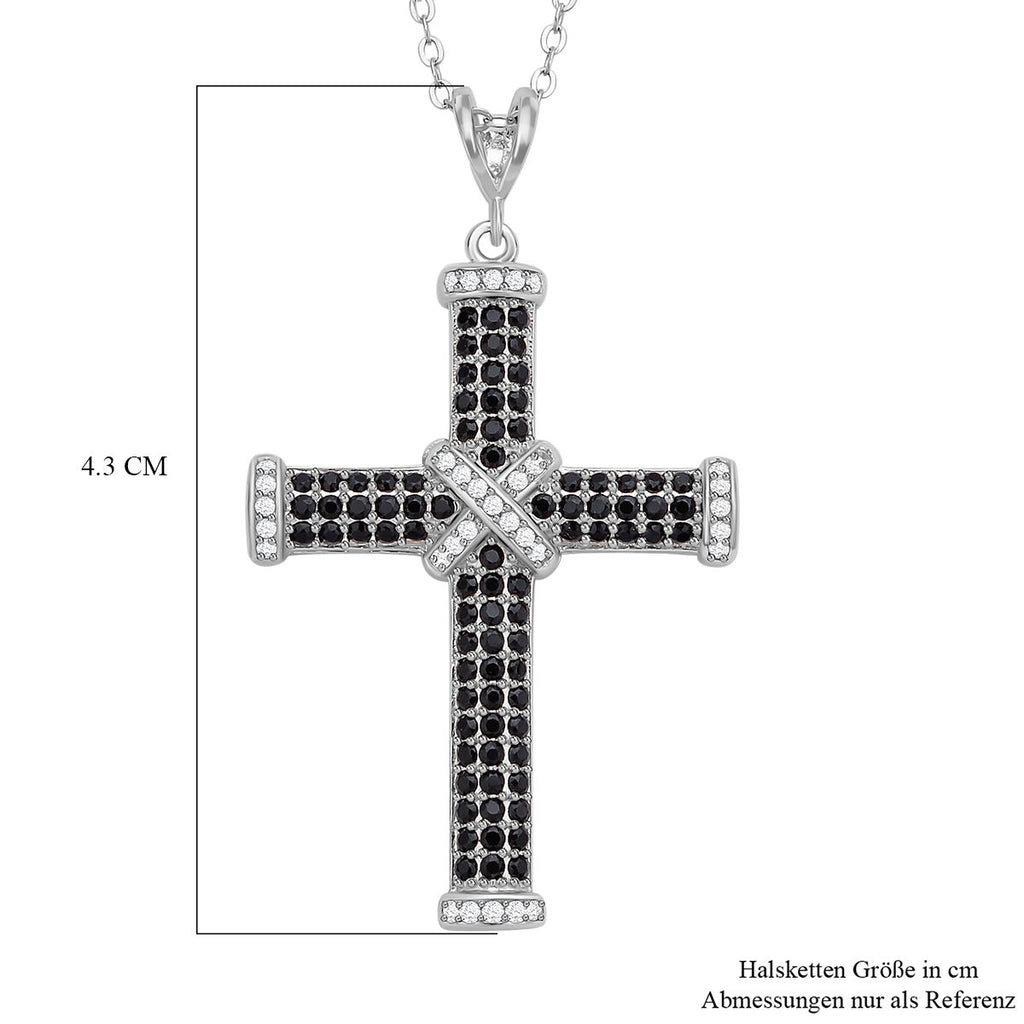 Schwarzer Spinell Kreuzanhänger mit Kette, 925 Silber rhodiniert ca. 0,51 ct