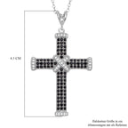 Schwarzer Spinell Kreuzanhänger mit Kette, 925 Silber rhodiniert ca. 0,51 ct