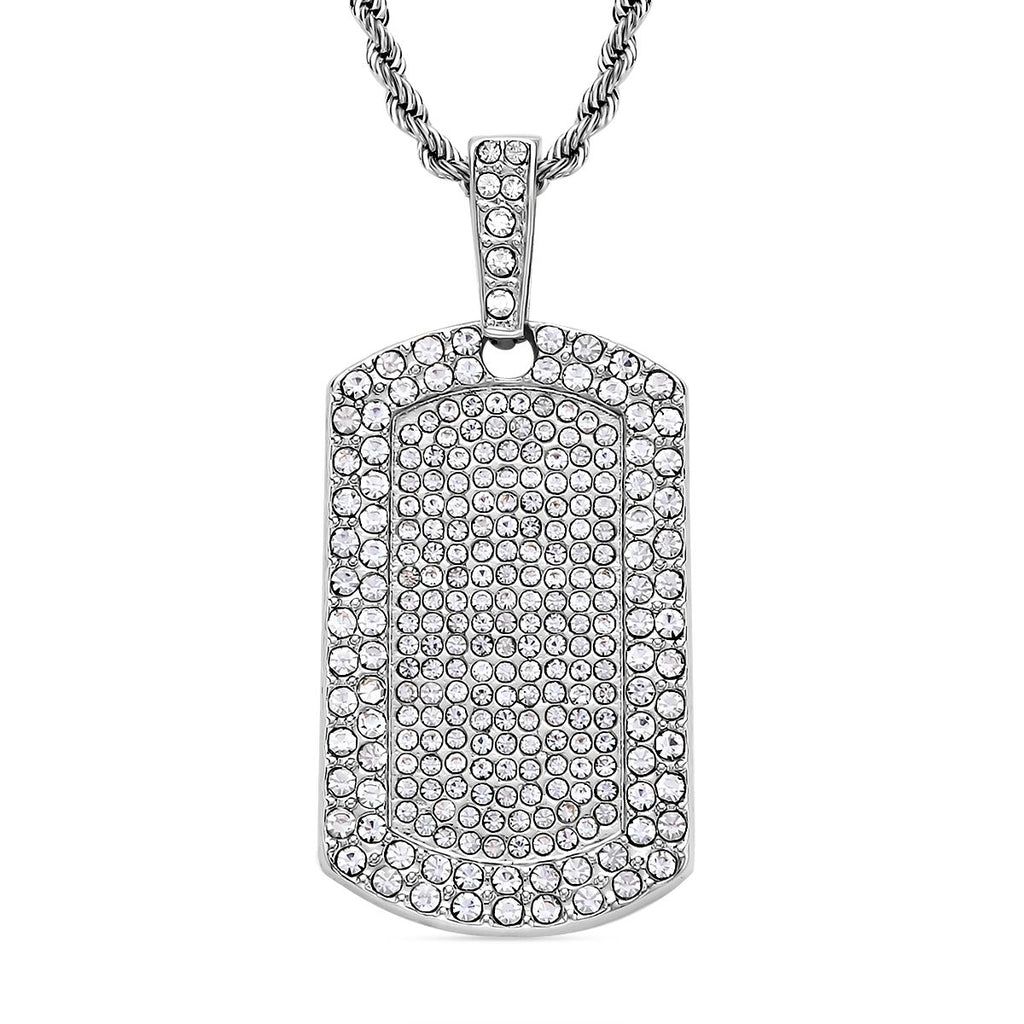 Rechteckiger Anhänger und Kette mit weißem Kristallbesatz, silberfarben 8.00 ct