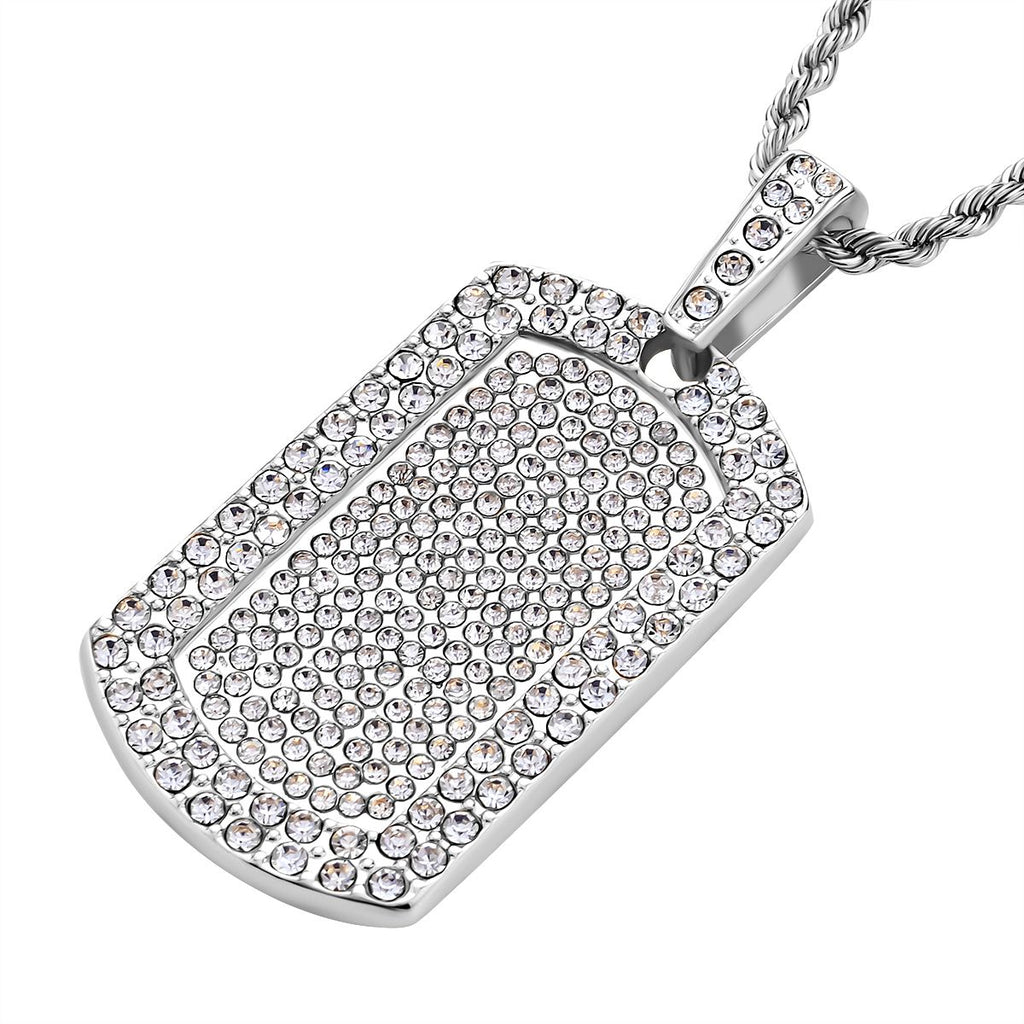 Rechteckiger Anhänger und Kette mit weißem Kristallbesatz, silberfarben 8.00 ct