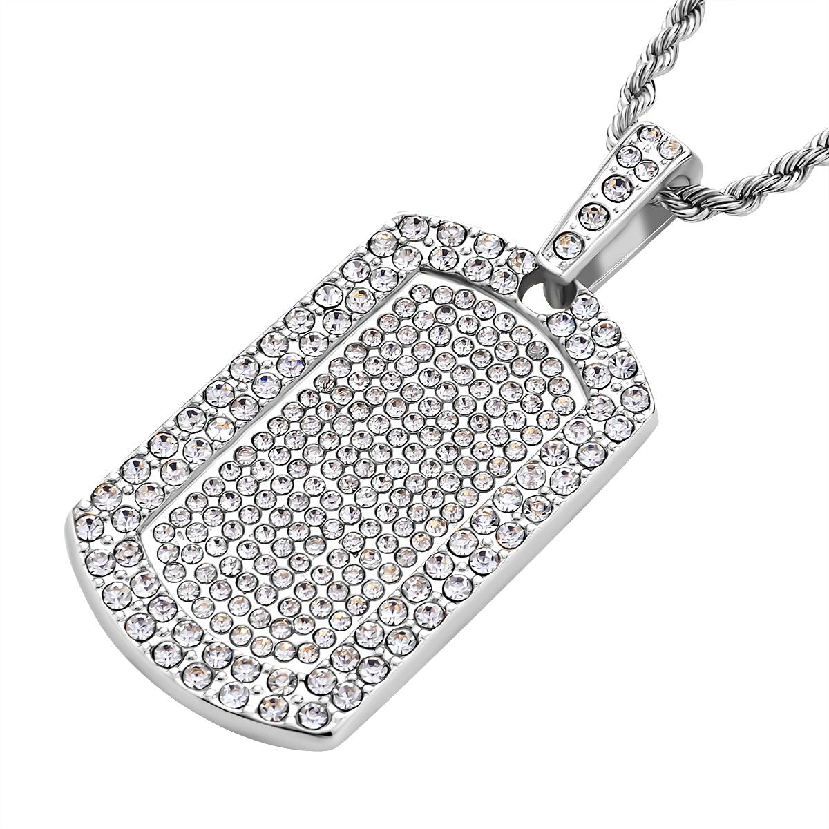 Rechteckiger Anhänger und Kette mit weißem Kristallbesatz, silberfarben 8.00 ct