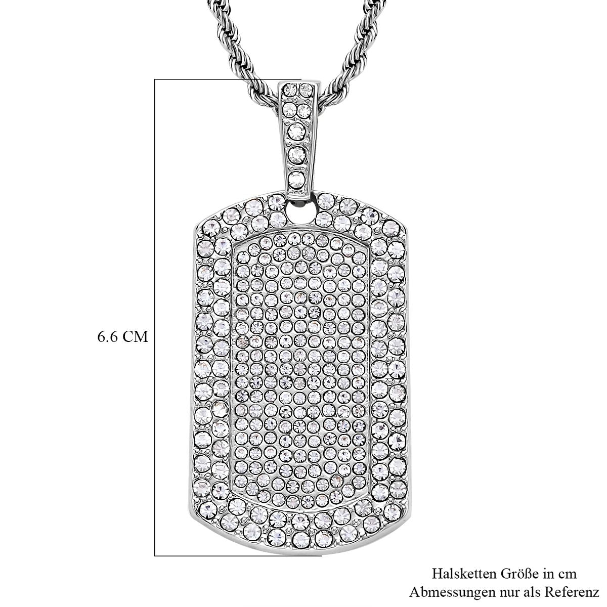 Rechteckiger Anhänger und Kette mit weißem Kristallbesatz, silberfarben 8.00 ct