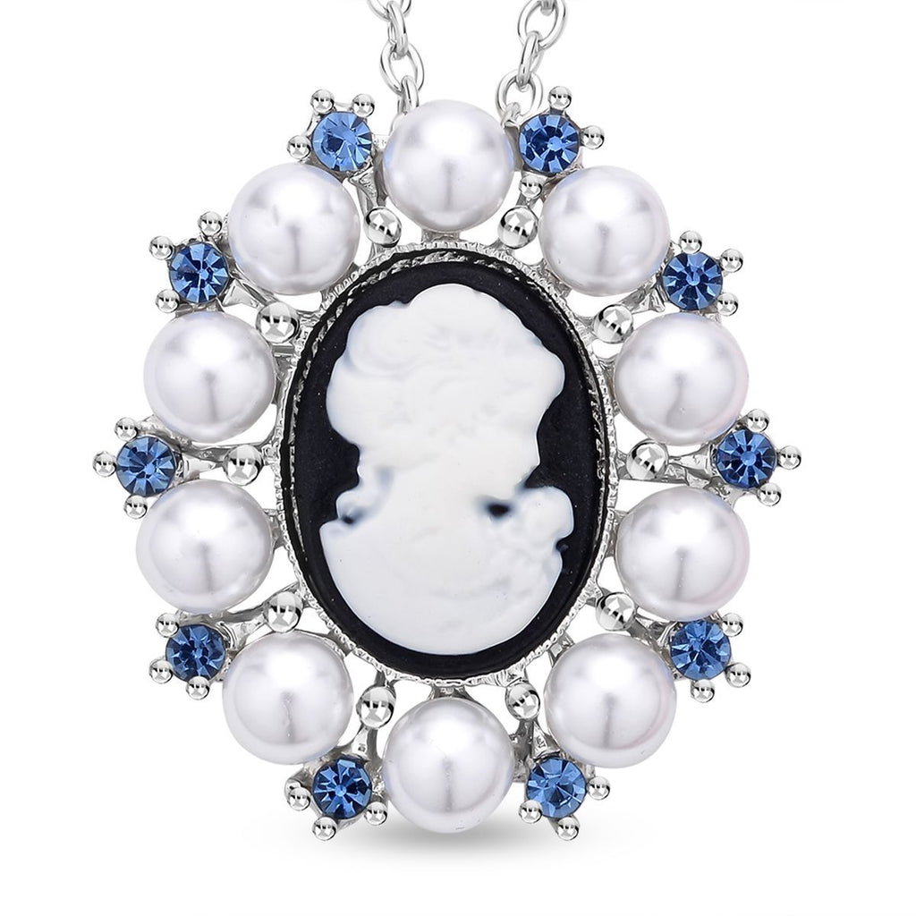 Kamee-Schmuck, Kunststoff Perlen Kette mit Anhänger, Silberfarben
