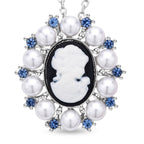 Kamee-Schmuck, Kunststoff Perlen Kette mit Anhänger, Silberfarben