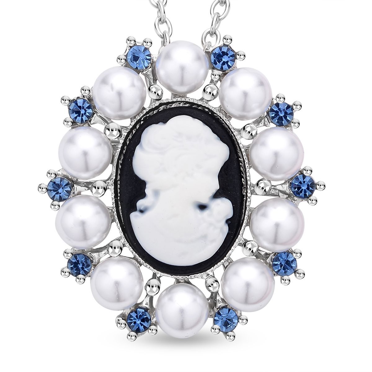Kamee-Schmuck, Kunststoff Perlen Kette mit Anhänger, Silberfarben