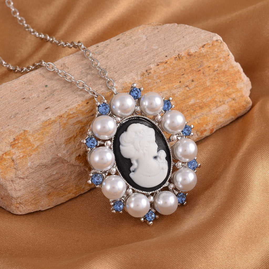 Kamee-Schmuck, Kunststoff Perlen Kette mit Anhänger, Silberfarben