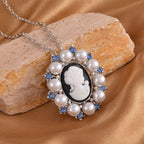 Kamee-Schmuck, Kunststoff Perlen Kette mit Anhänger, Silberfarben