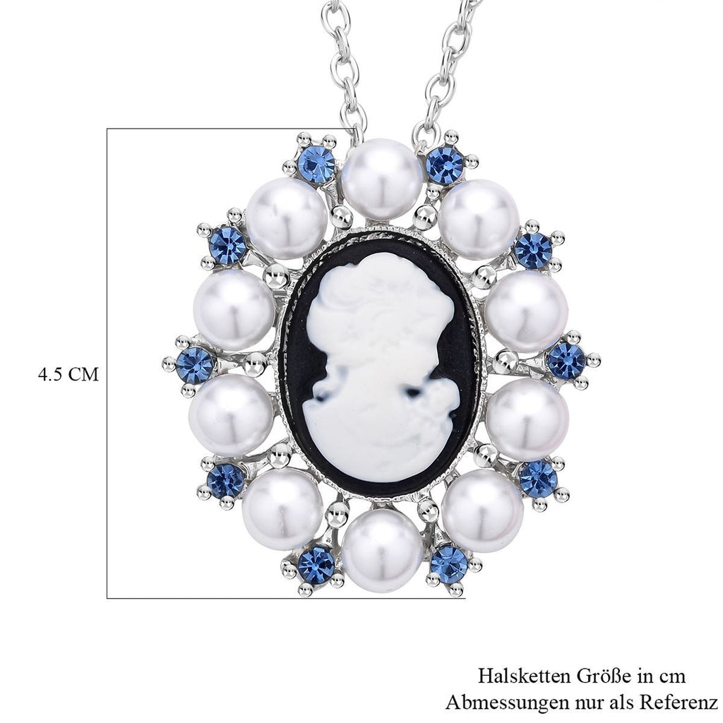 Kamee-Schmuck, Kunststoff Perlen Kette mit Anhänger, Silberfarben
