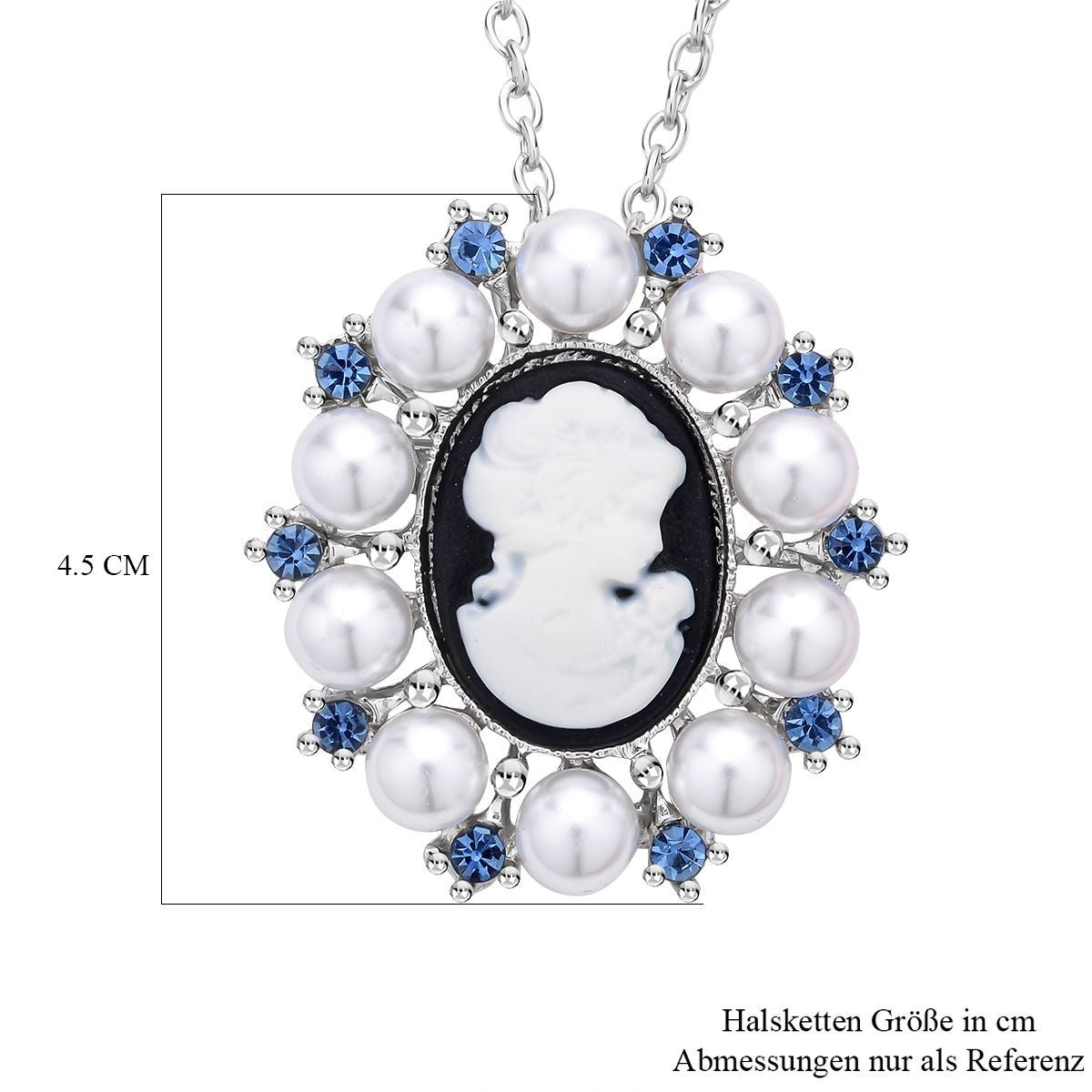 Kamee-Schmuck, Kunststoff Perlen Kette mit Anhänger, Silberfarben
