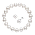 2er Set -Weißes Muschelkernperlen-Armband und Ohrringe, (11-13mm), 925 Silber rhodiniert