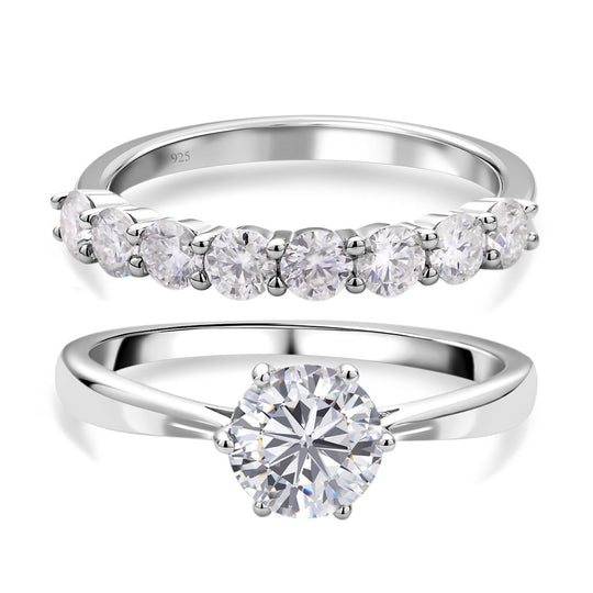 Moissanit 2er Ringset, 925 Silber rhodiniert ca. 2.13 ct